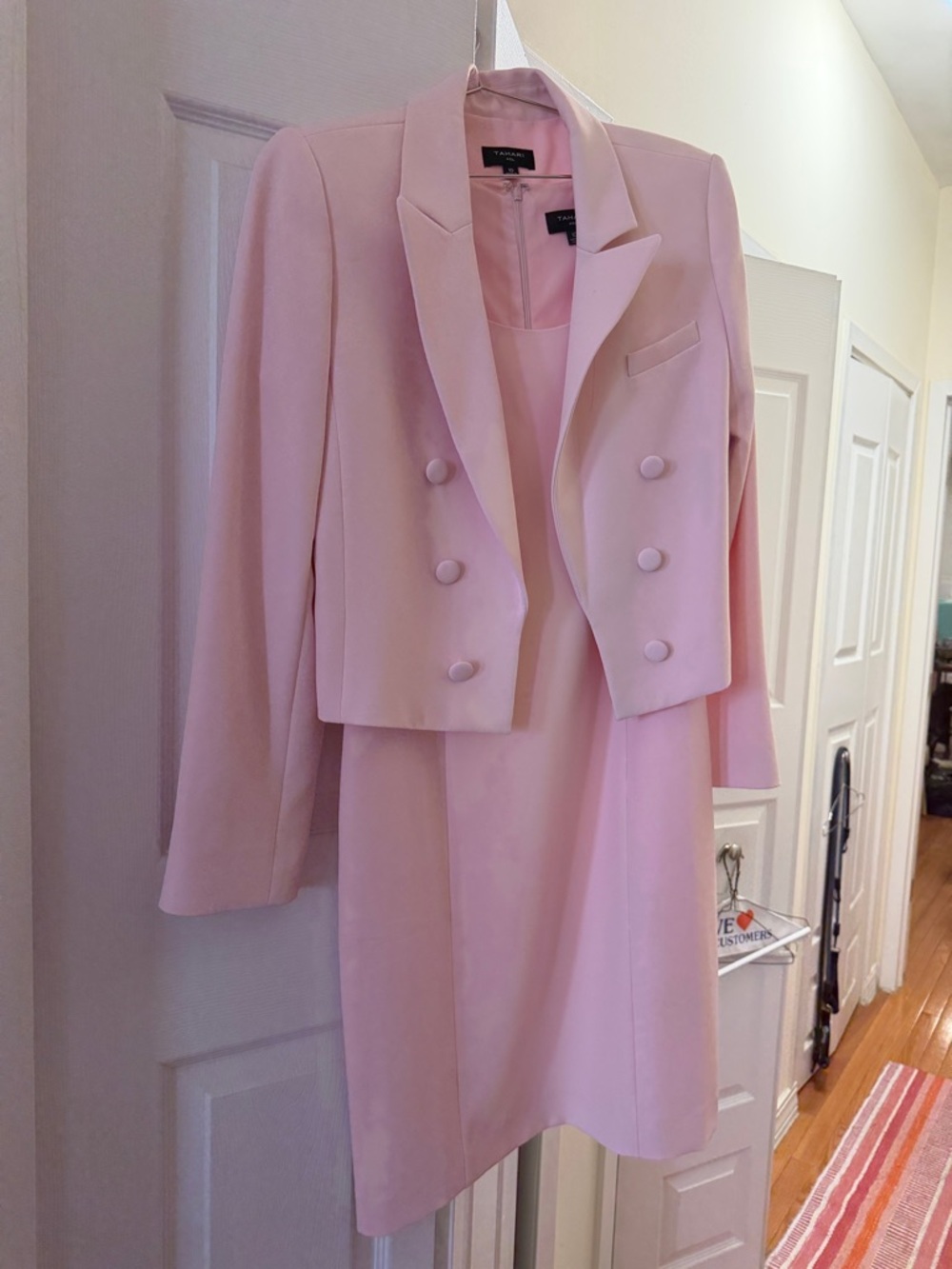 Tahari ASL Light Pink Cropped Double-Breasted Blazer with Sheath Dress